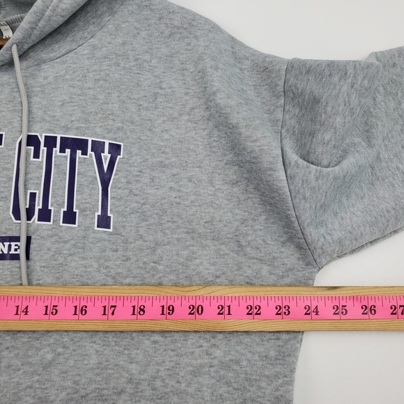 Womens XL Hoodie Sweatshirt Miami City Graphic Pullover Gray Kangaroo Pocket - Picture 13 of 14